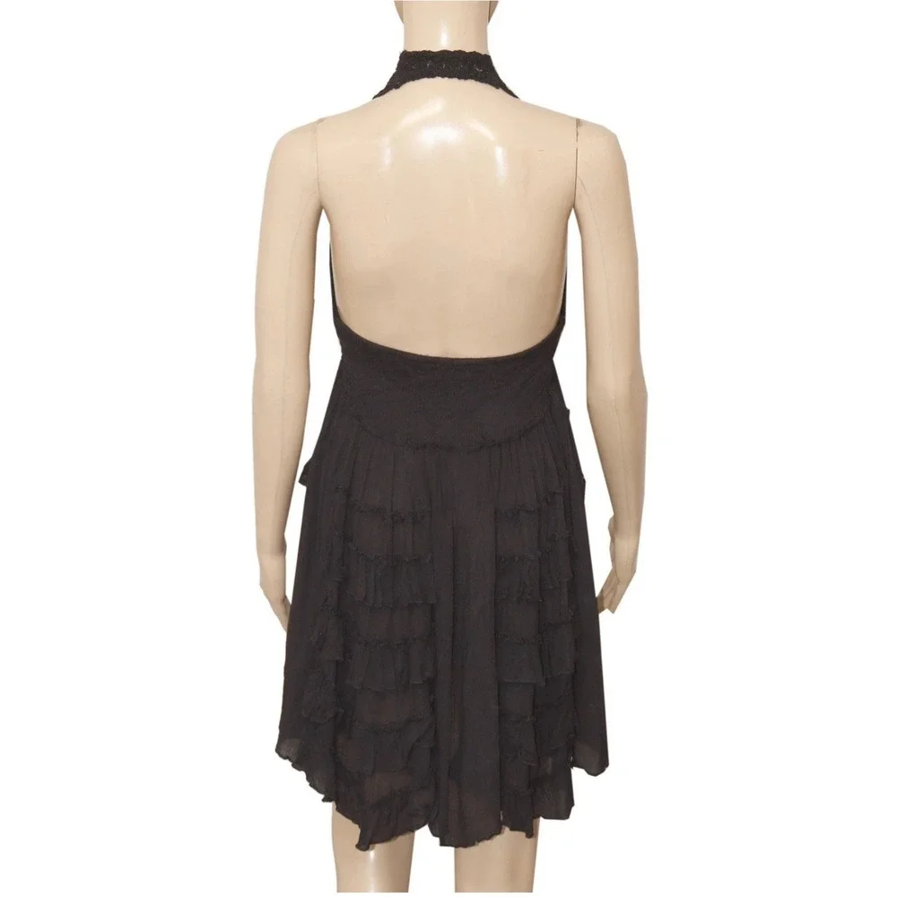 Free People Fp One Adella Babydoll Slip V Neck Black Lace Ruffle Dress Small - Picture 7 of 12